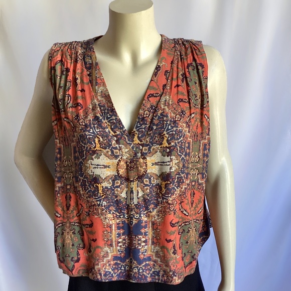 Free People Orange/Blue/Green  Abstract Tapestry Sleeveless Top - Picture 1 of 4